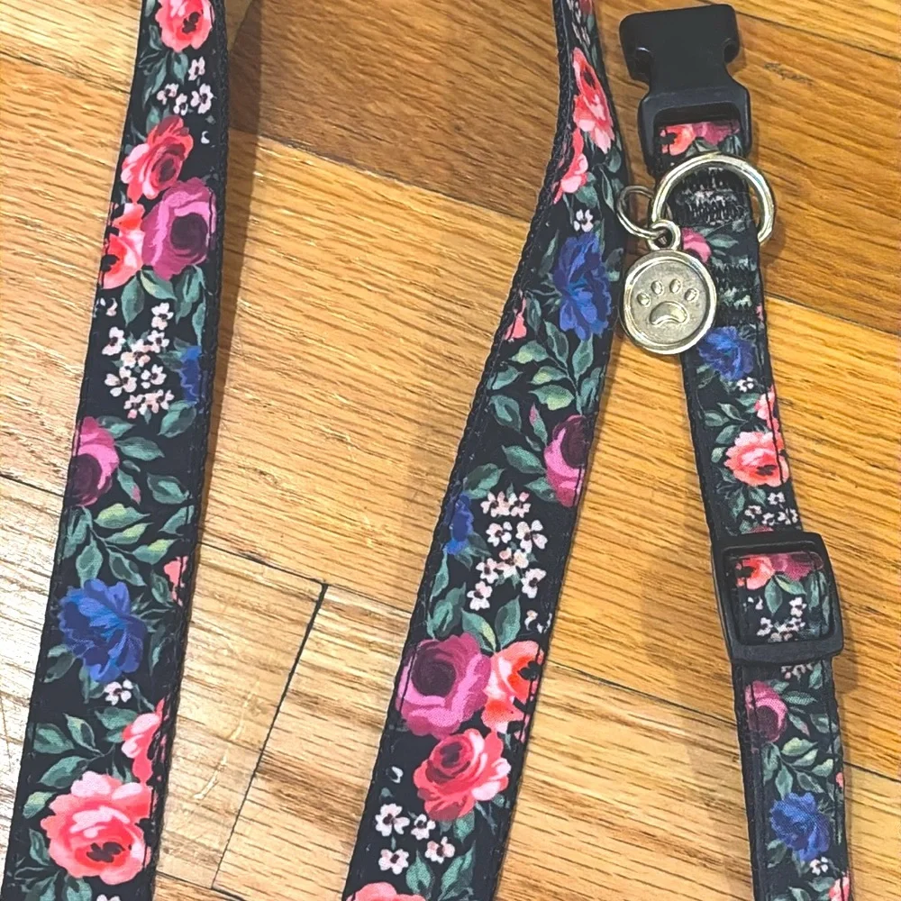 NWOT Beautiful Floral Rose Colorful & Chic Dog Leash & Collar Nylon Matching Set